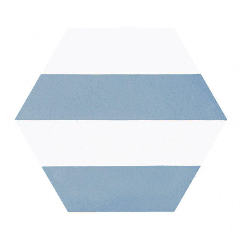 Carrelage hexagonal à rayure bleu et blanc 25 x 22 cm motif Capri Blue