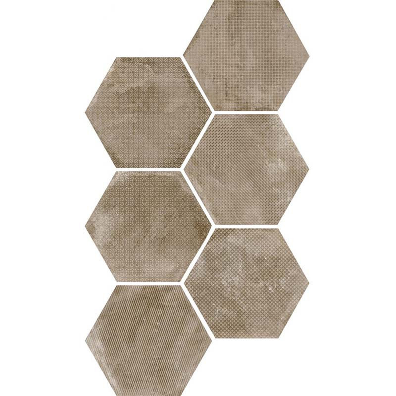 Carrelage hexagonal décor effet béton marron 29 x 25 cm Urban Mélange Nut