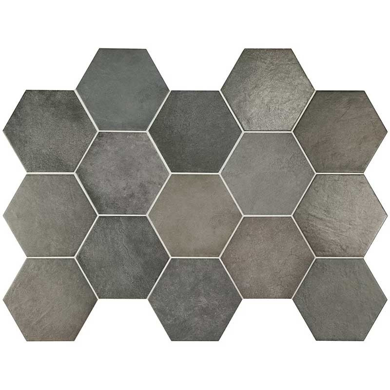 Carrelage hexagonal gris fonc 17 5 x 20 cm Tomette aspect terre