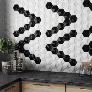 Carrelage mural hexagonal noir 12,4 x 10,7 cm Scale Black 0,5 m²